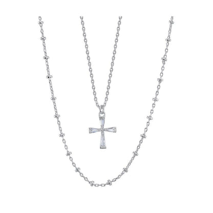 Unwritten Silver Plated CZ Cross Pendant Necklace Faith Style Minimal Shiny NWT