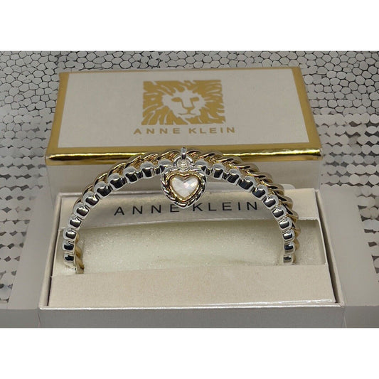 Anne Klein Gold Tone Crystal Heart Bangl Bracelet (2pc Set) Chic Textured Trendy