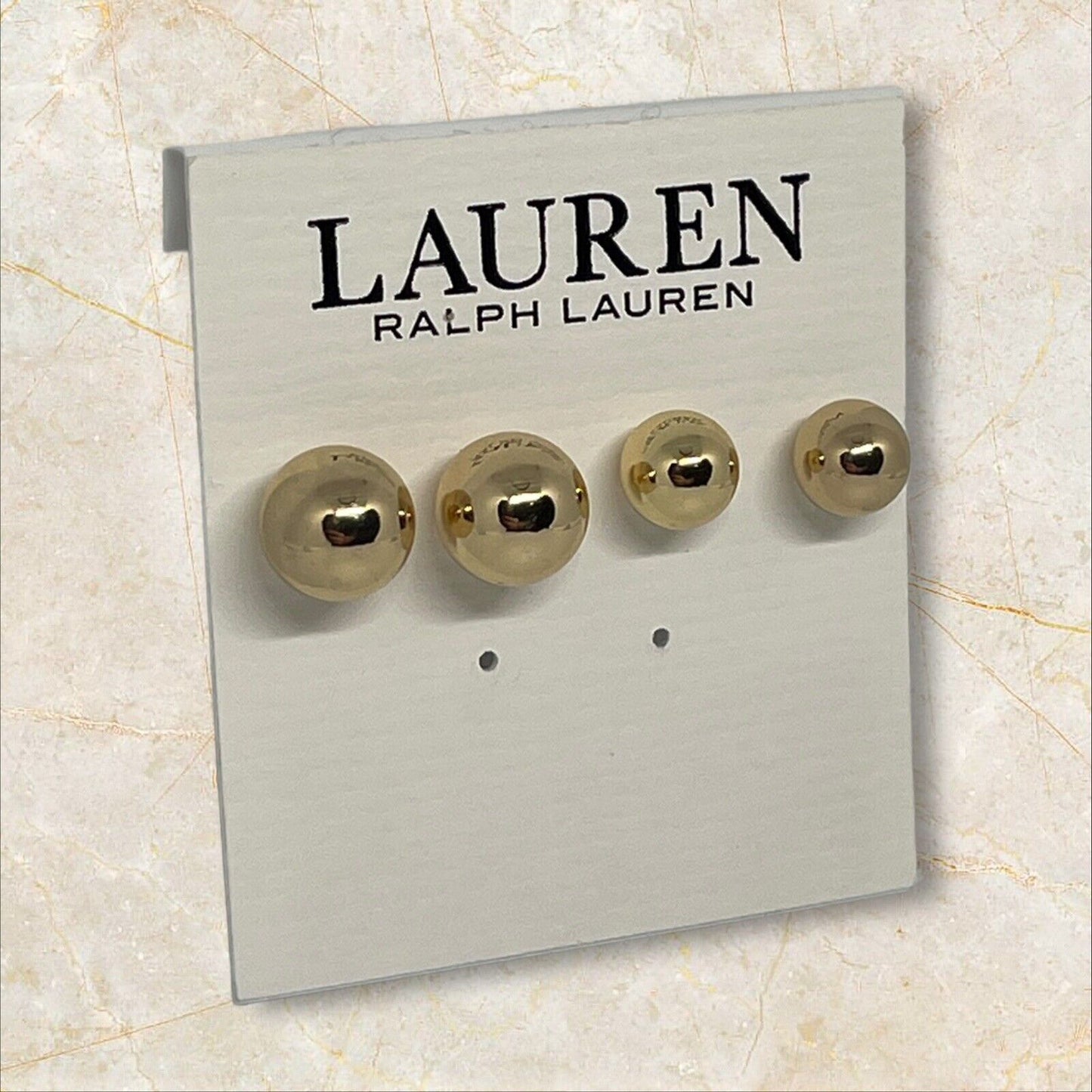 Ralph Lauren Gold Tone Ball Earrings (2pc Set) Fashion Shiny Chic Trendy Stylish