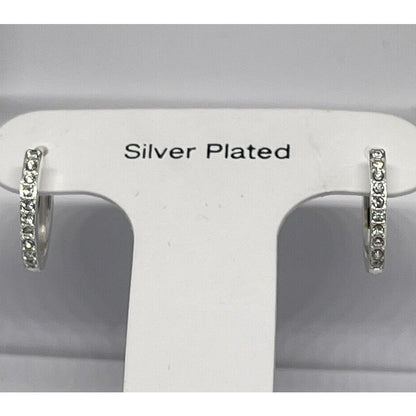 Silver Plated Crystal Hoop Earrings Stunning Shiny Chic Elegant Style Trendy NWT