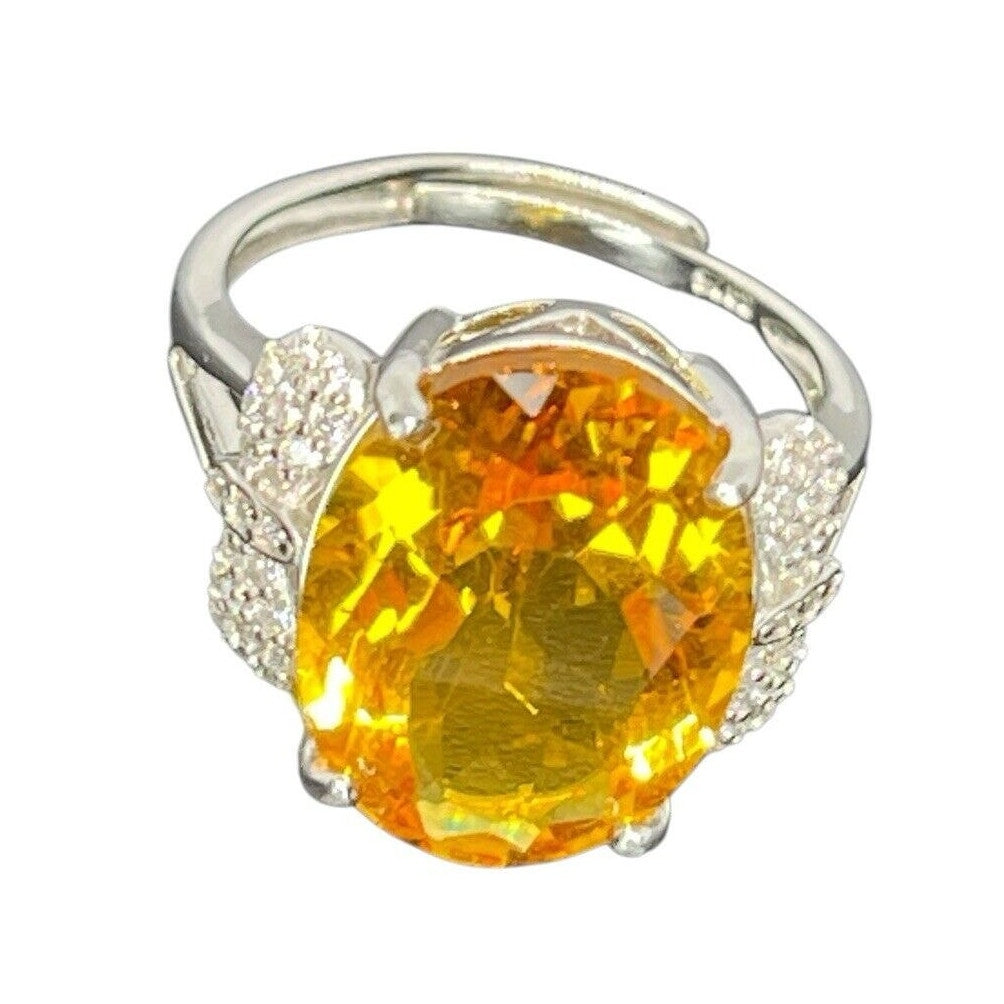 LUXY Gems Natural Citrine (10 cts) Sterling Silver Ring Luxury Fashion (Sz 6-10)