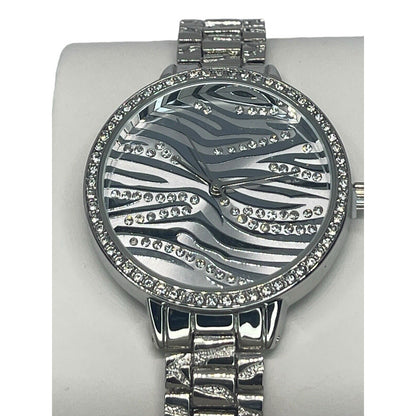 Silver Tone Crystal Bracelet Watch Zebra Print Stunning Chic Trendy Fashion Vday