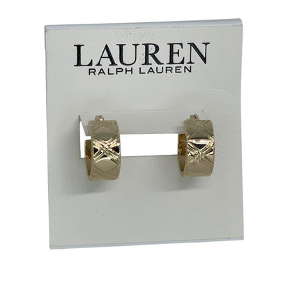 Ralph Lauren Gold Tone Tartan Hoop Earrings Elegant Stunning Style Fashion NWT