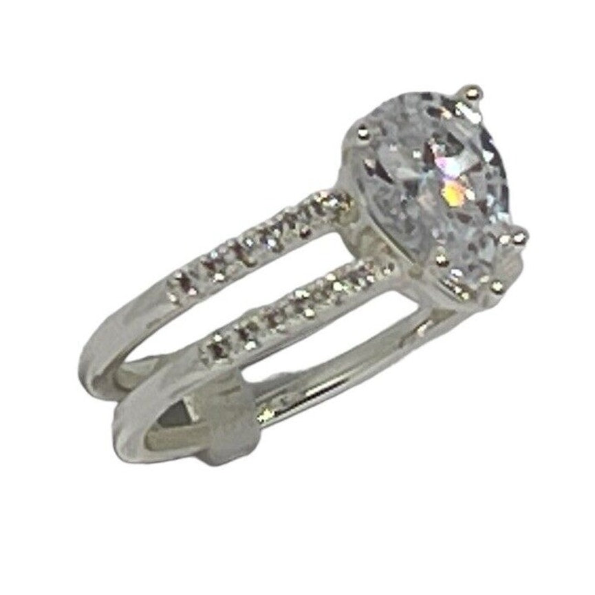 Silver Plated Double Row CZ Ring (Sz 6) Chic Style Stunning Fashion Elegant NWT