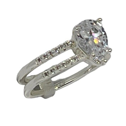 Silver Plated Double Row CZ Ring (Sz 6) Chic Style Stunning Fashion Elegant NWT