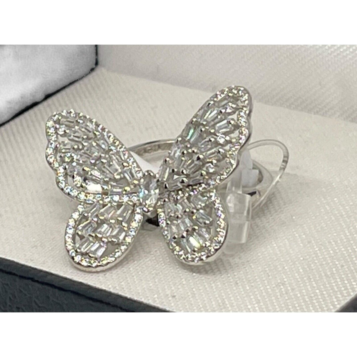 Sterling Silver CZ Butterfly Ring (Sz 7) Stunning Glitz Intricate Chic Fashion