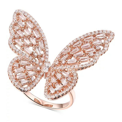 14K Vermeil CZ Butterfly Statement Ring (Sz 8) Stunning Chic Elegant Fashion NWT