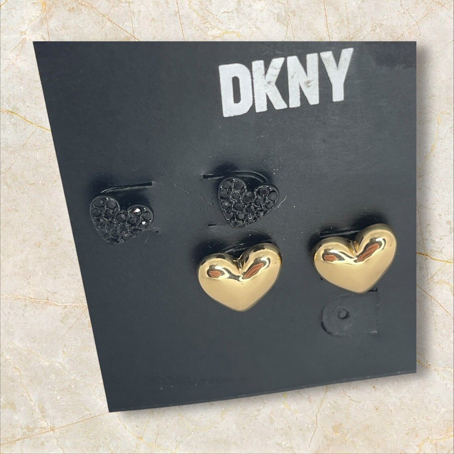 DKNY Gold Tone Heart Earrings (2pc Set) Chic Fashion Trendy Stylish Elegant Vday