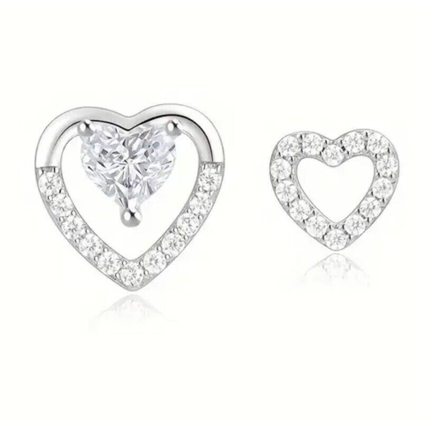 Silver Plated Crystal Heart Earrings (3pc Set) Chic Fashion Stunning Style Vday