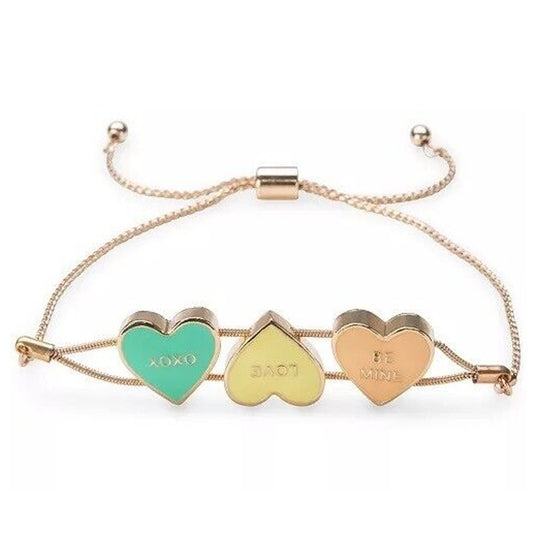 Gold Tone Triple Heart Bolo Bracelet Xoxo Stylish Fashion Trendy XOXO NWT Vday