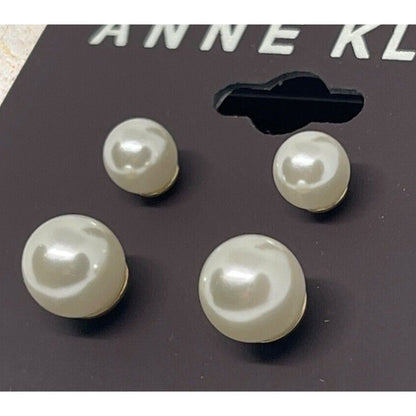 Anne Klein Gold Tone Faux Pearl Earrings (2pc Set) Elegant Fashion Stunning Chic