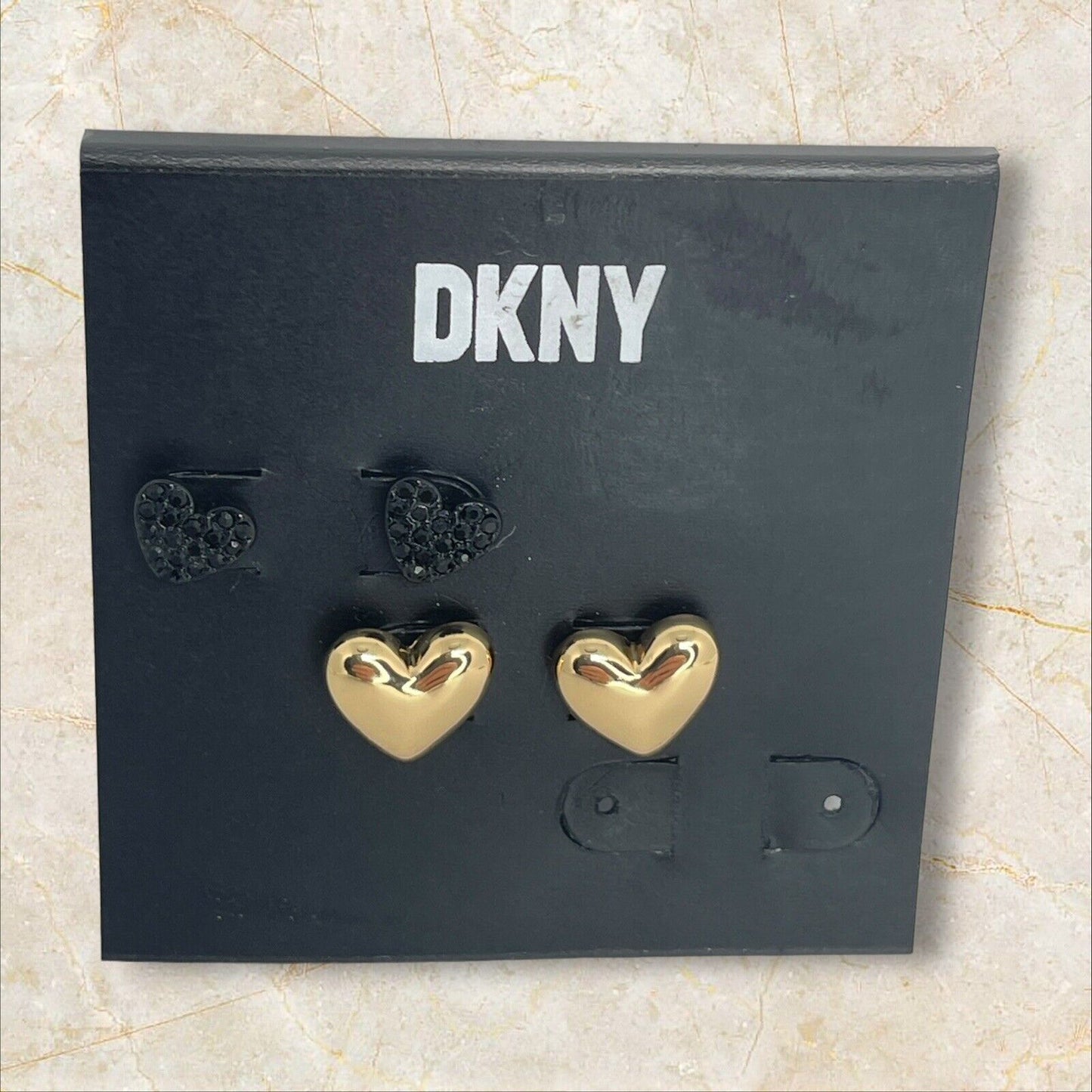 DKNY Gold Tone Heart Earrings (2pc Set) Chic Fashion Trendy Stylish Elegant Vday