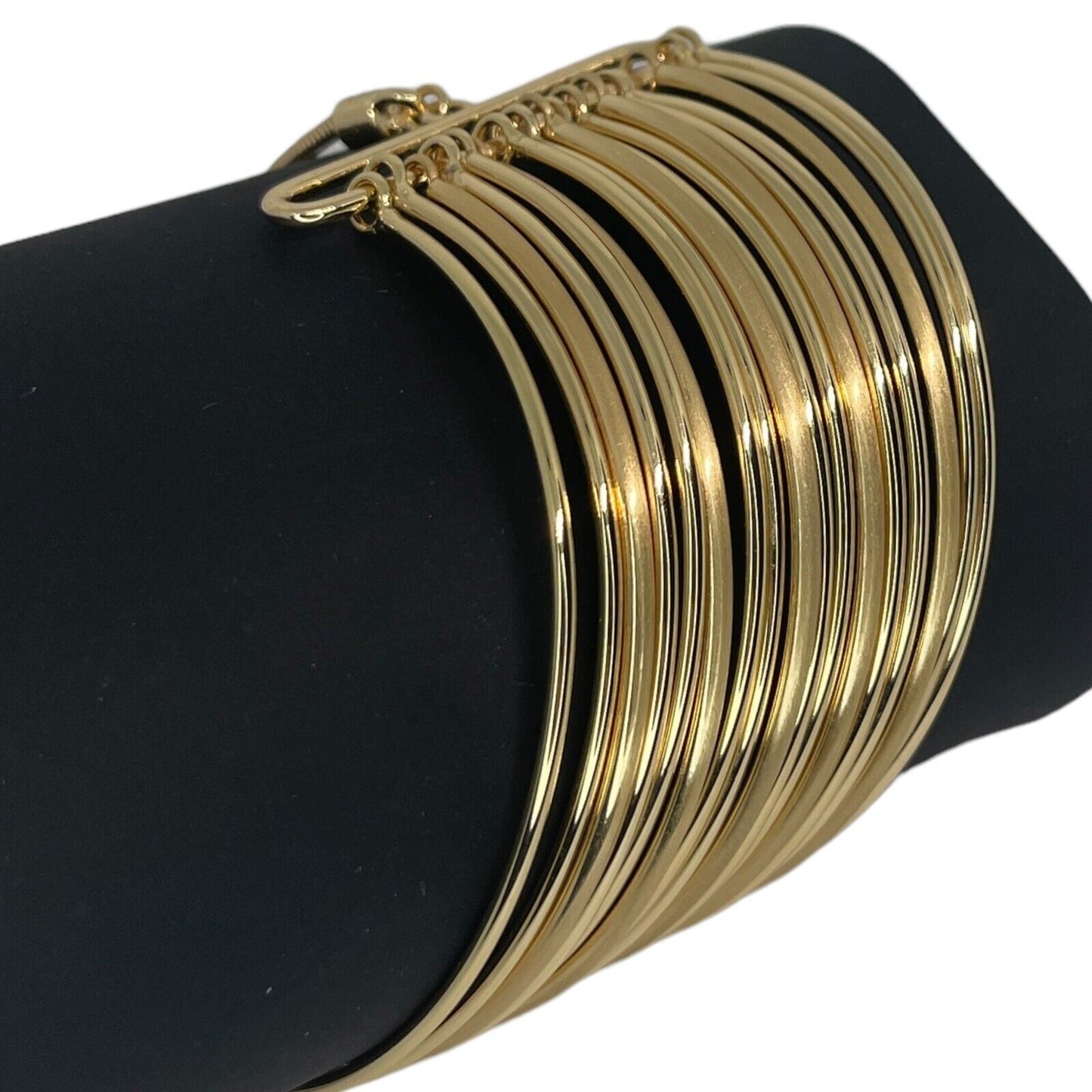 Gold Tone Multi Row Cuff Slider Bracelet Fashion Trendy Stunning Elegant Stylish