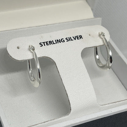 Sterling Silver Oval Drop Hoop Earrings Trendy Stylish Fashion Chic Shiny NWT