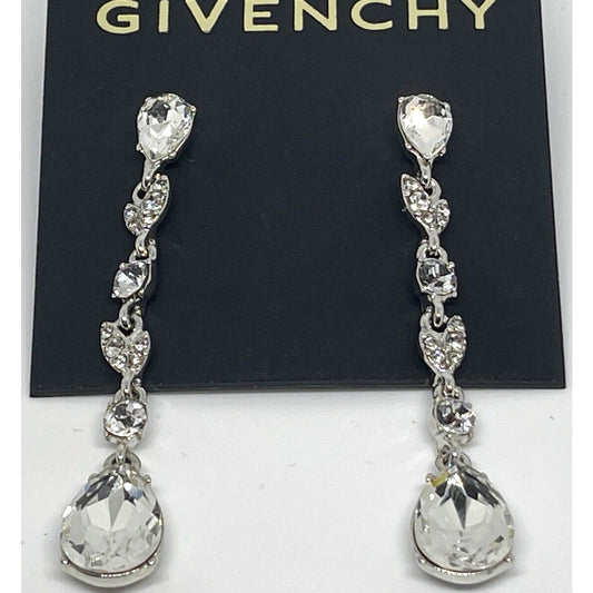 Givenchy Silver Tone Crystal Earrings Luxury Chic Style Fashion Designer NWT