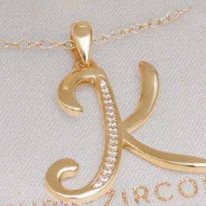 18k Gold Over Sterling Silver K Initial Necklace CZ Holidays Xmas Ornament NWT