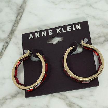 Anne Klein Gold Tone Crystal Hoop Earrings Elegant Fashion Style Chic Stunning