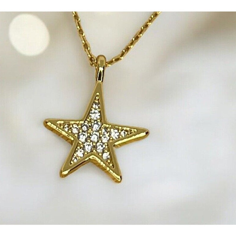 Kate Spade Gold Tone Crystal Star Pendant Necklace CZ Chic Fashion Trendy Style