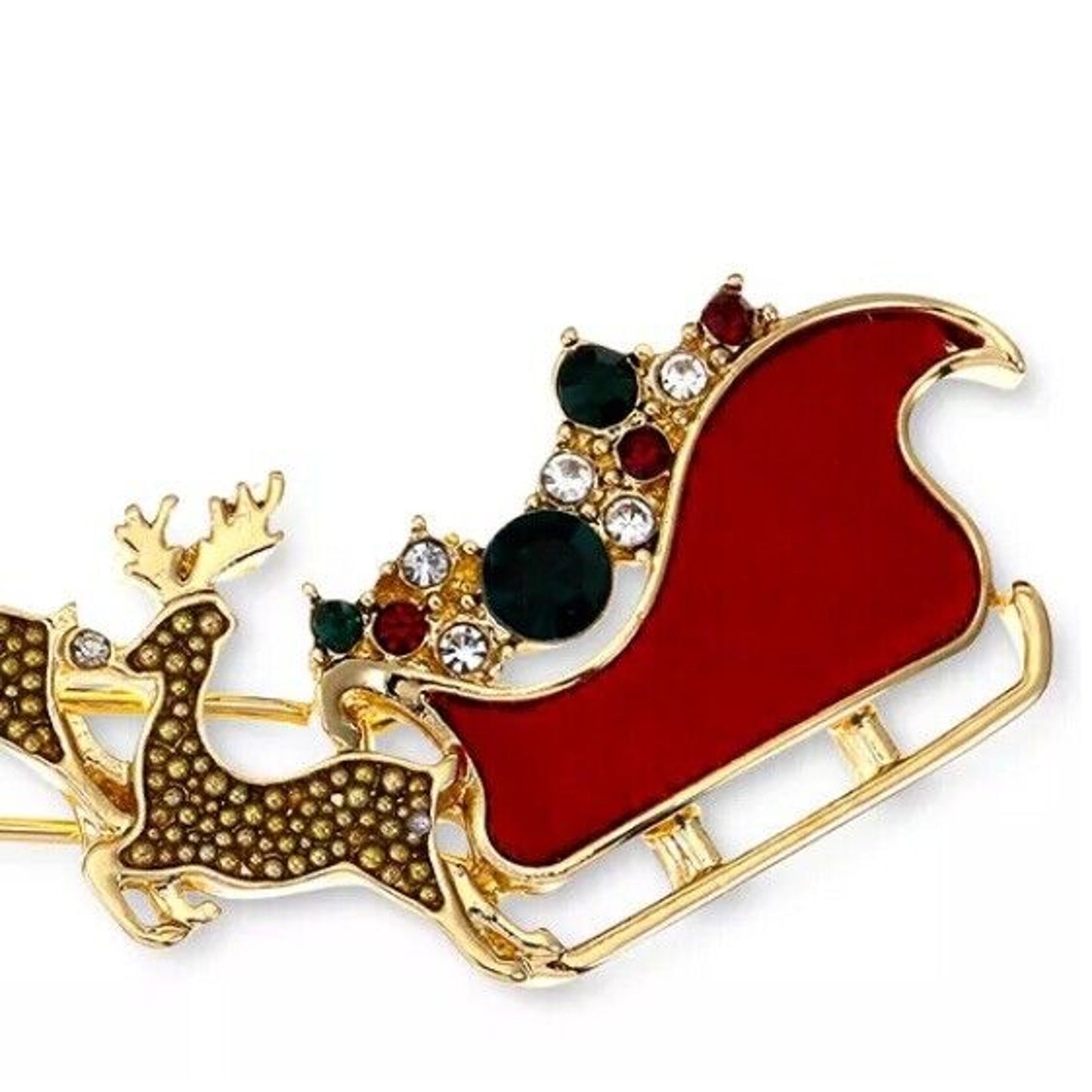 Gold Tone Crystal Xmas Santa Sleigh Barrette Hair Clip 2pc Set Reindeer Chic NWT