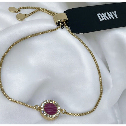 DKNY Gold Tone Crystal Slider Bracelet Circle Charm Fashion Stunning Chic Trendy