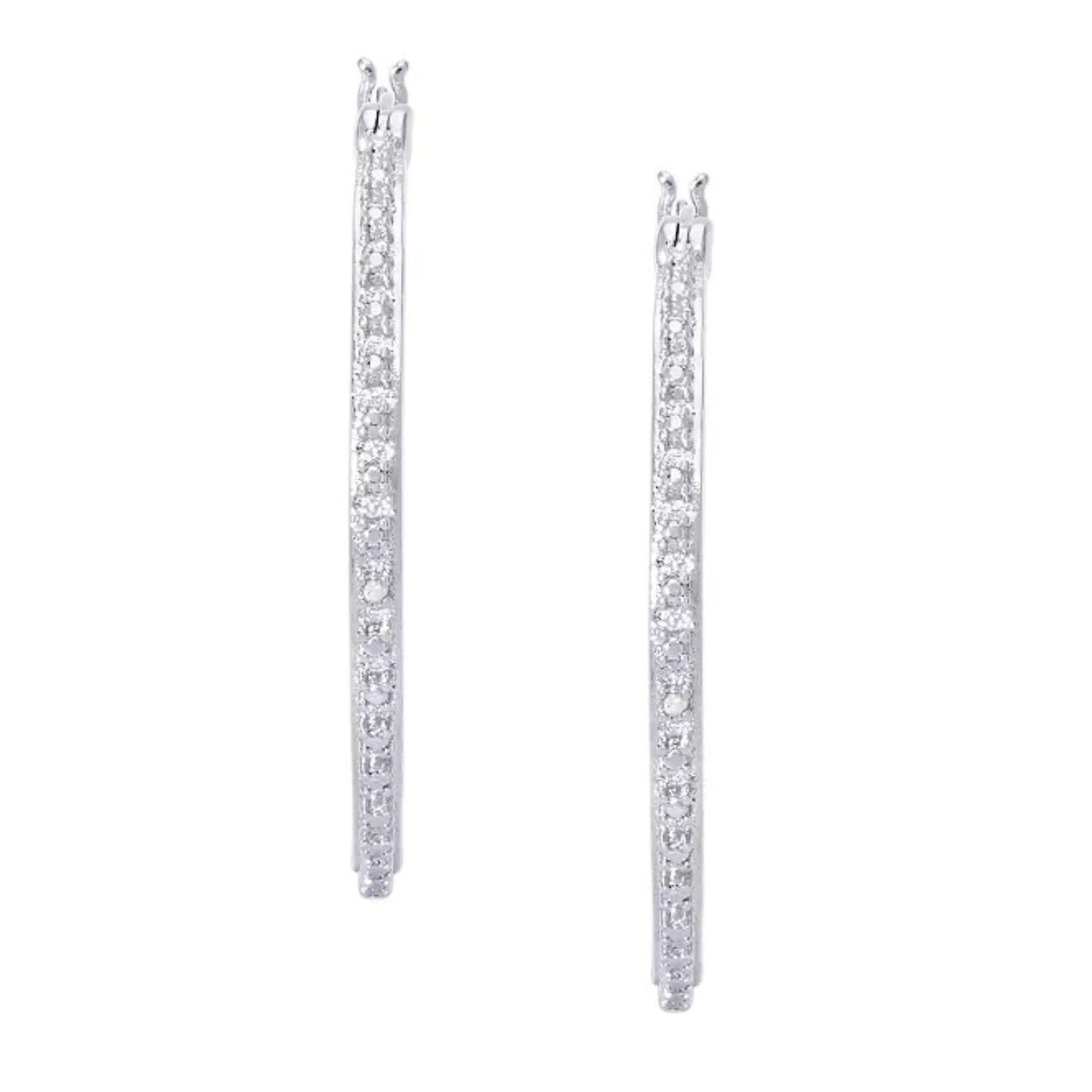 Diamond Accent Silver Plate Hoop Earrings Stunning Elegant Shiny Fashion Bling