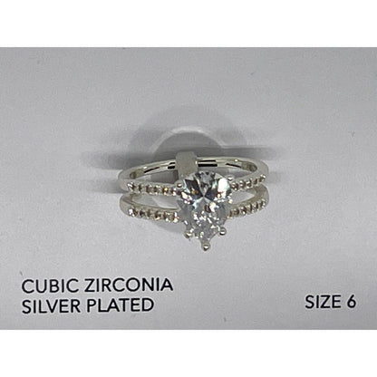 Silver Plated Double Row CZ Ring (Sz 6) Chic Style Stunning Fashion Elegant NWT