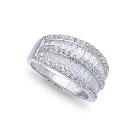 Sterling Silver Baguette CZ Ring (Sz 6) Stunning Trendy Fashion Elegant Chic NWT