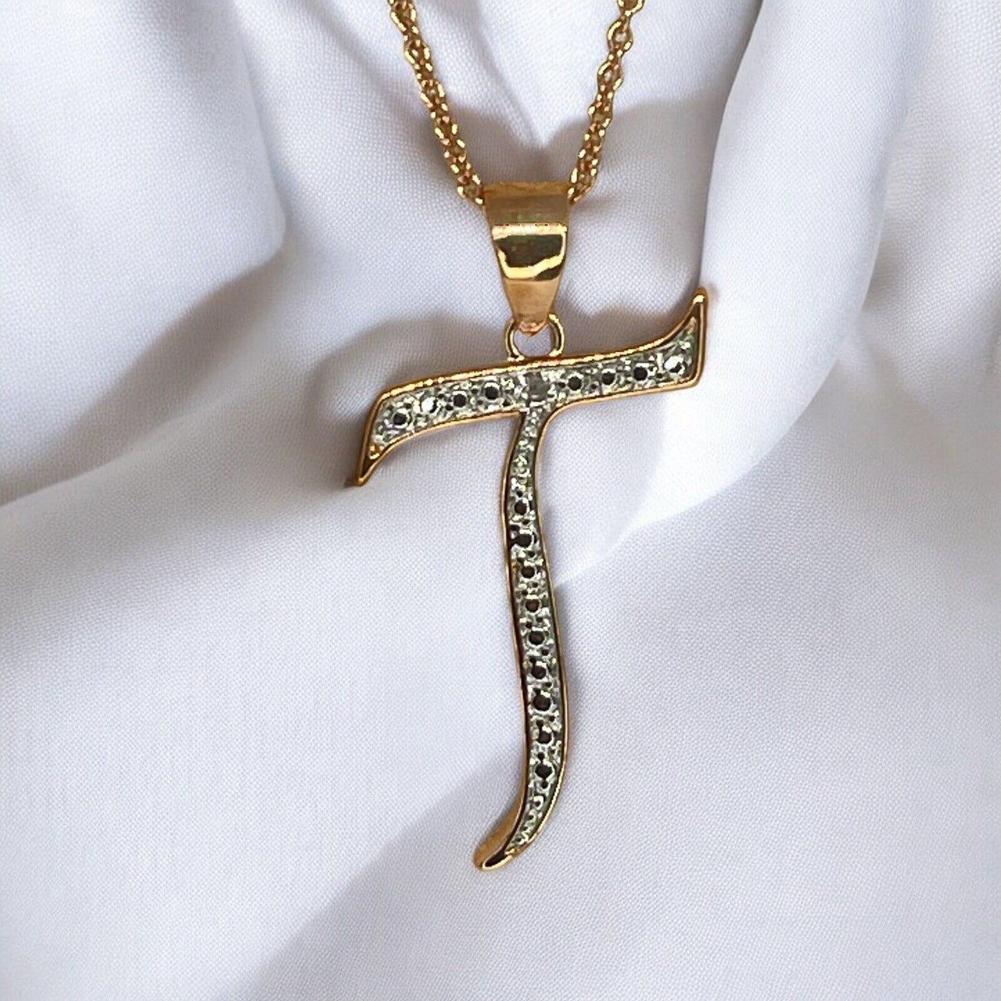 Diamond Accent ‘T’ Initial Pendant Necklace 14K Gold Plated Chic Trendy Fashion