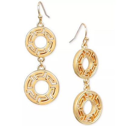 Gold Tone Open Work Disc Charm Earrings Double Filigree Boho Fashion Chic NWT