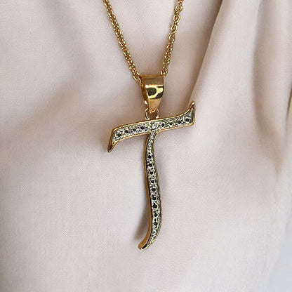 Diamond Accent ‘T’ Initial Pendant Necklace 14K Gold Plated Chic Trendy Fashion