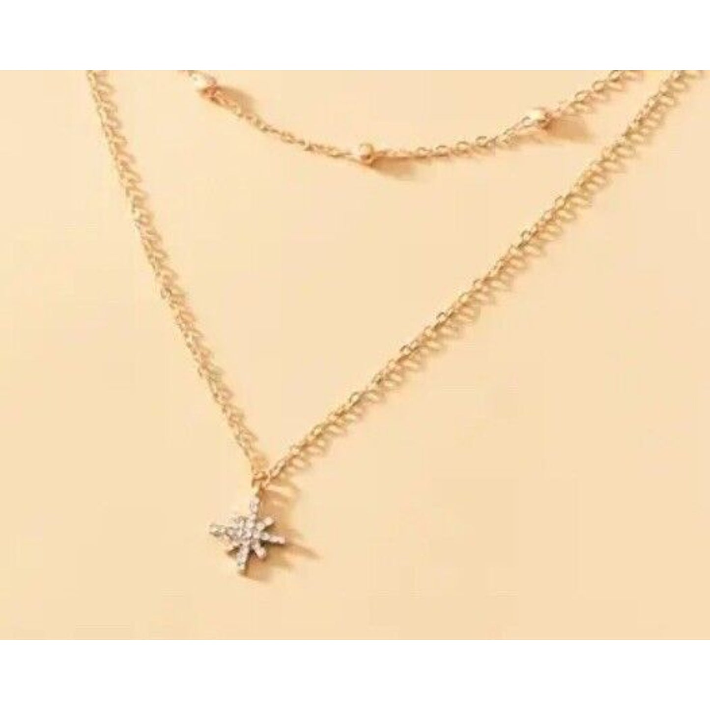 18K Gold Plate Crystal Star Pendant Necklace Layered Stunning Chic Trendy Style