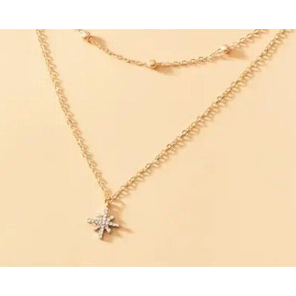 18K Gold Plate Crystal Star Pendant Necklace Layered Stunning Chic Trendy Style