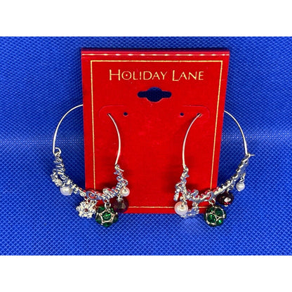 Silver Tone Crystal Xmas Earrings Faux Pearl Merry Christmas Holidays Snowflake