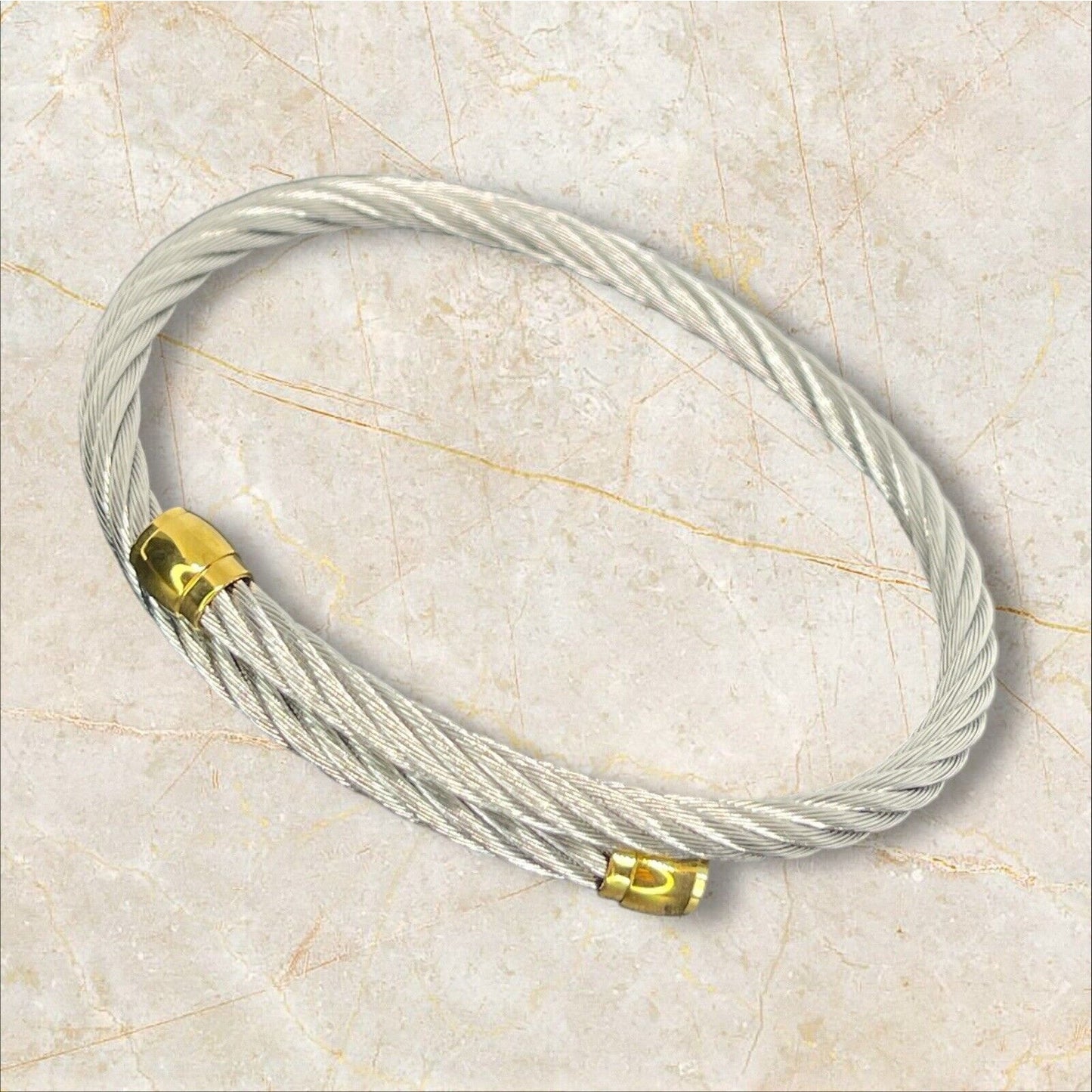 Charriol Two Tone Cable Bypass Bracelet Stainless Steel Luxury Designer Elegant