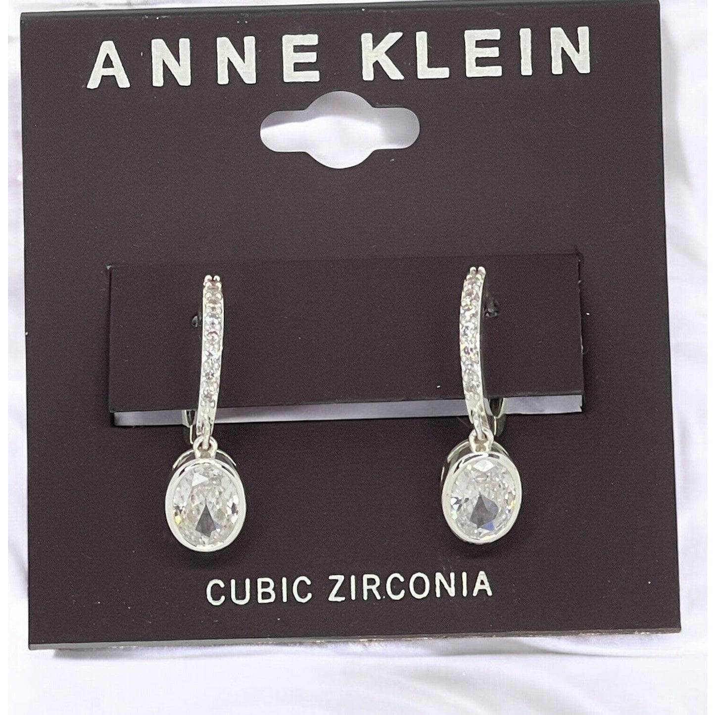 Anne Klein Silver Tone CZ Drop Earrings Fashion Stylish Shiny Stunning Elegant