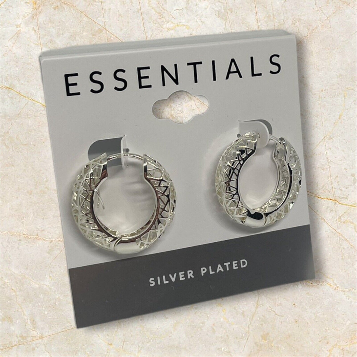 Essentials Silver Plated Filigree Hoop Earrings Open Work Stunning Style Trendy