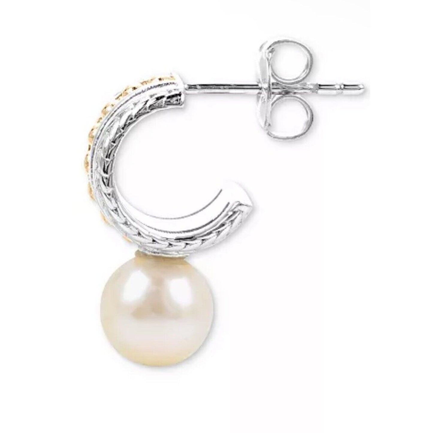 Pearl (7mm) Two Tone Huggie Hoop Earrings 14K Gold Vermeil Luxury Trendy Stylish