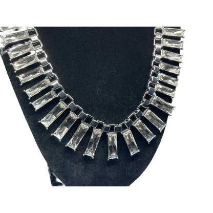 Silver Tone Crystal Statement Necklace Fashion Chic Stylish Trendy Elegant NWT