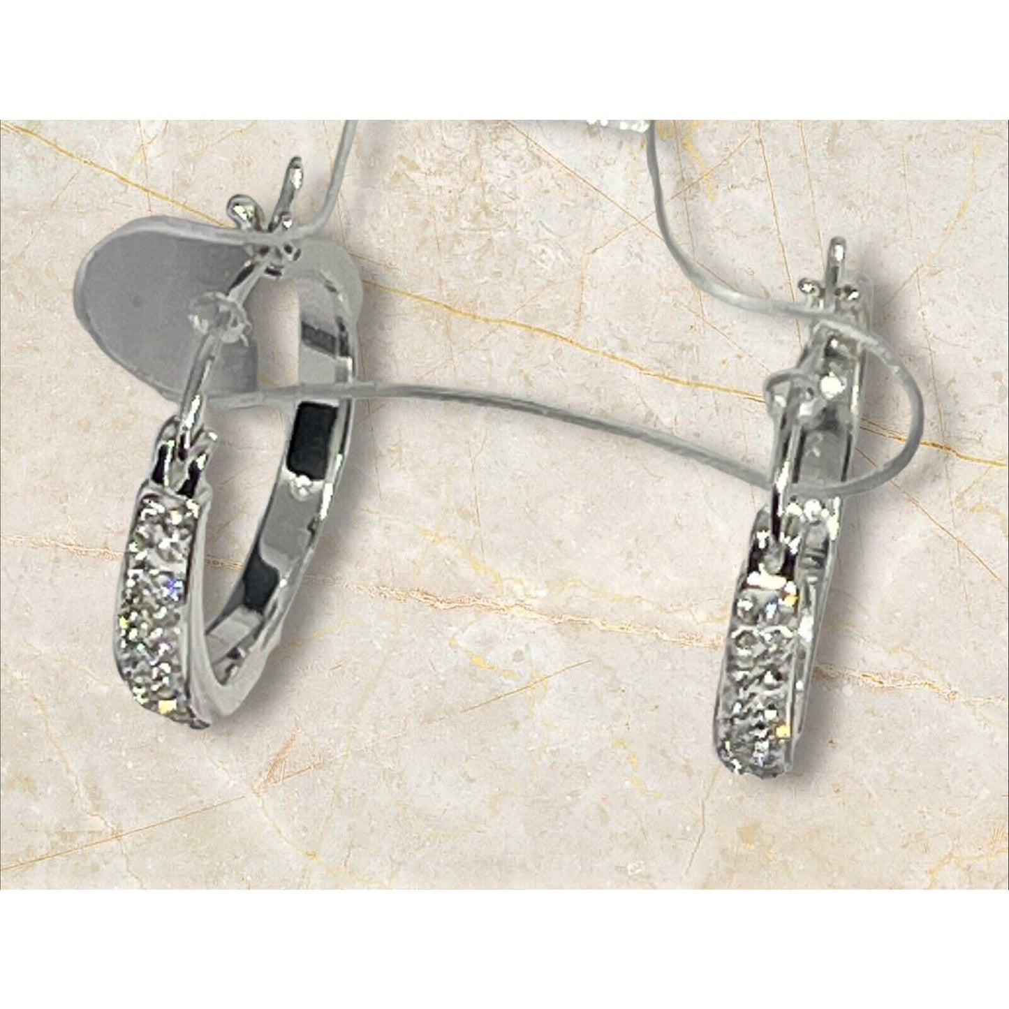 Silver Plated Pave Crystal Hoop Earrings Stunning Fashion Glitz Stylish Elegant