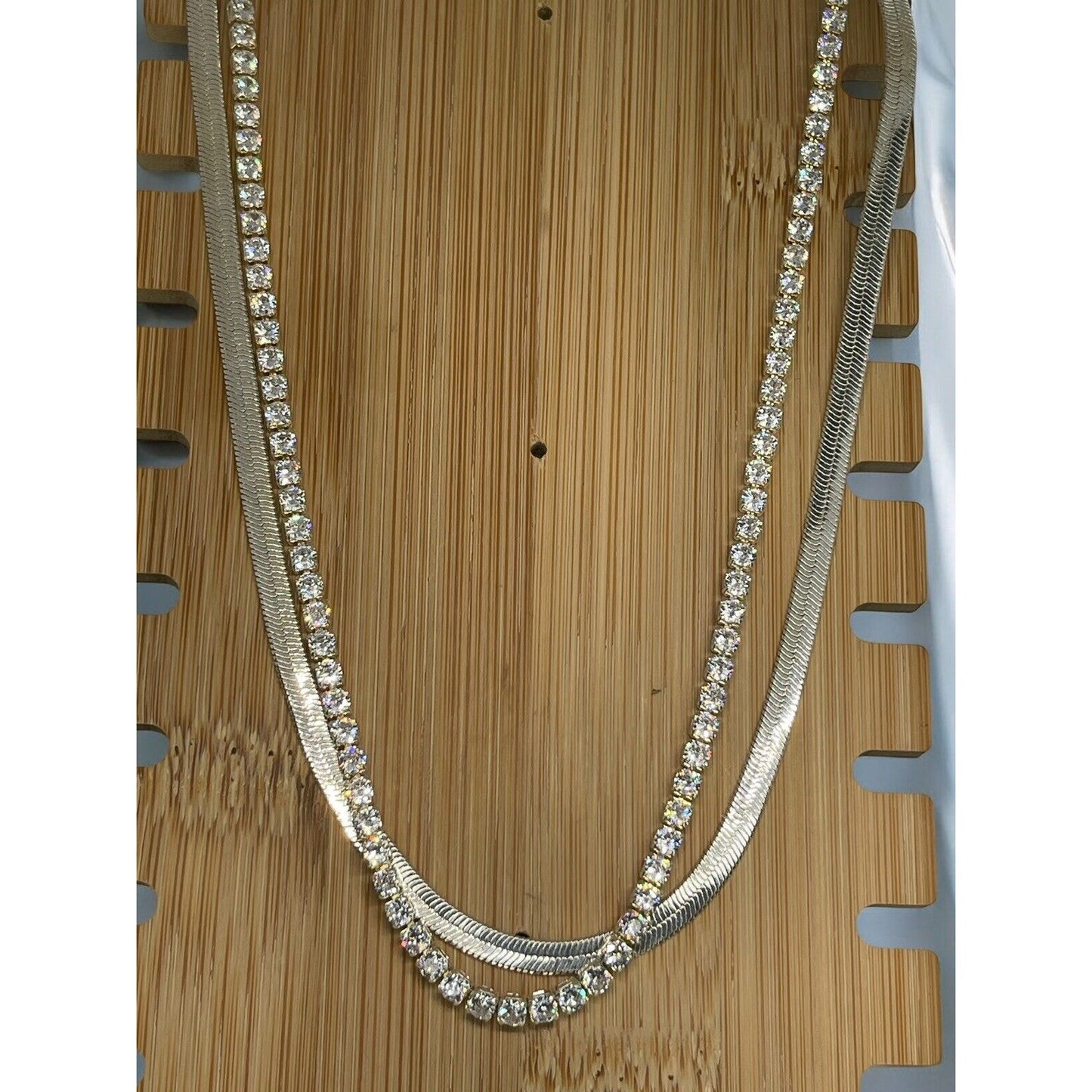 Silver Plated CZ Tennis Necklace Layered Stunning Shiny Trendy Style Fashion NWT