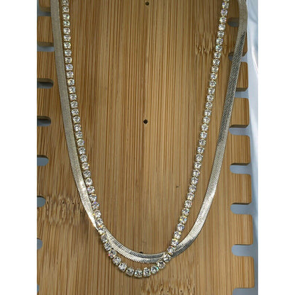 Silver Plated CZ Tennis Necklace Layered Stunning Shiny Trendy Style Fashion NWT