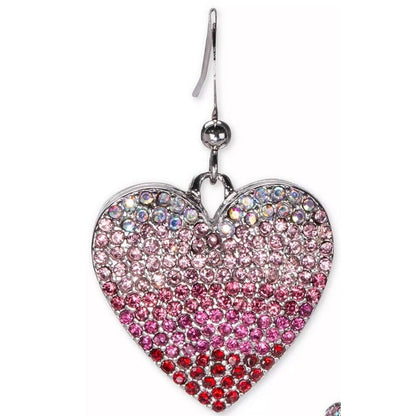 Silver Tone Crystal Heart Earrings Shiny Stylish Fashion Glitzy Trendy Chic NWT