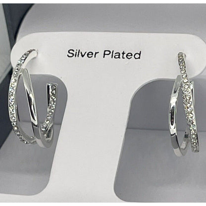 Silver Plated Crystal C Hoop Twist Earrings Chic Fashion Trendy Shiny Stunning