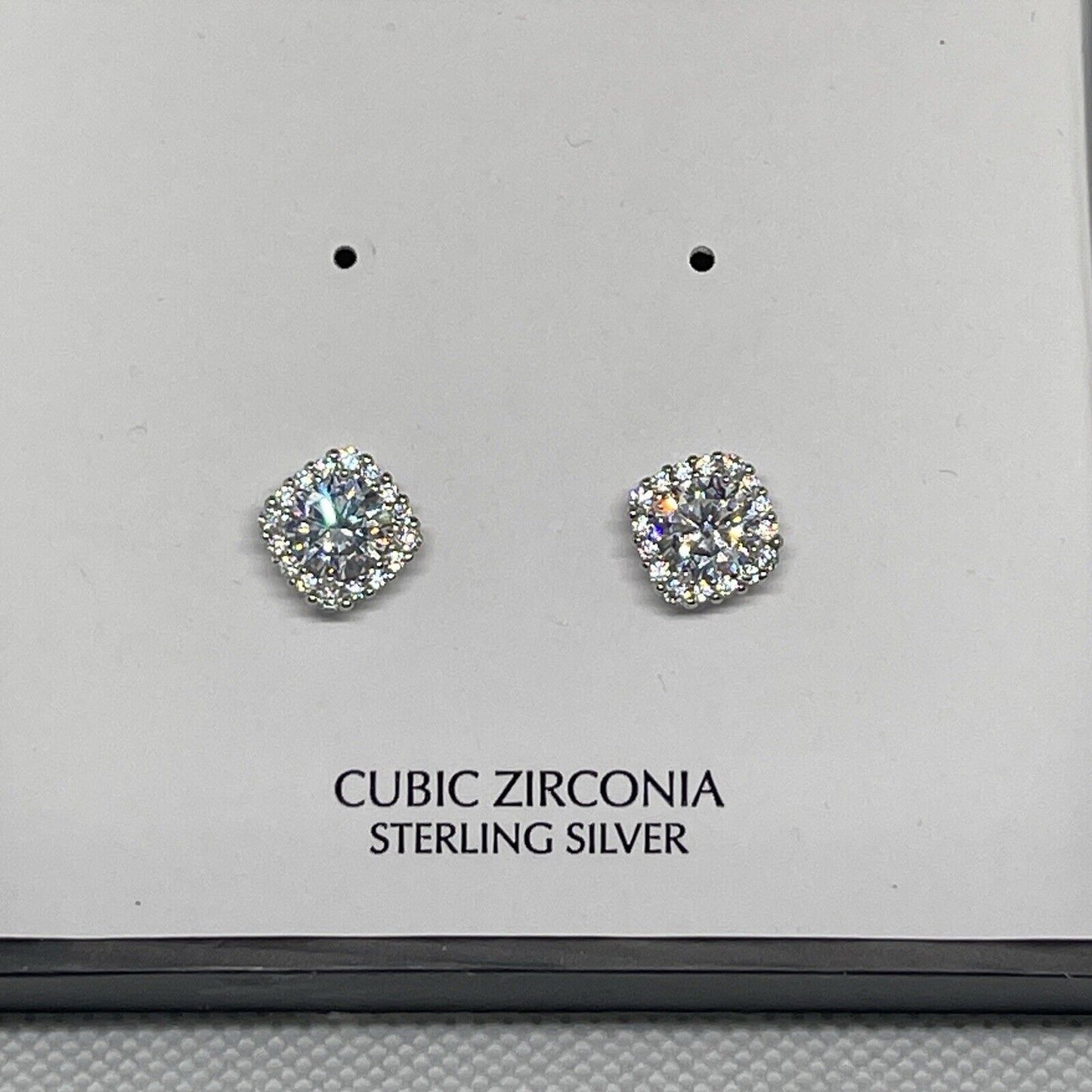 Sterling Silver Halo CZ Stud Earrings Glitz Fashion Chic Style Trendy Shiny NWT