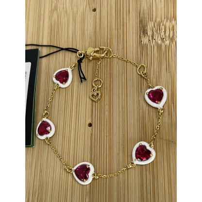 Kate Spade Gold Plated Crystal CZ Heart Charm Bracelet Trendy Chic Style Fashion