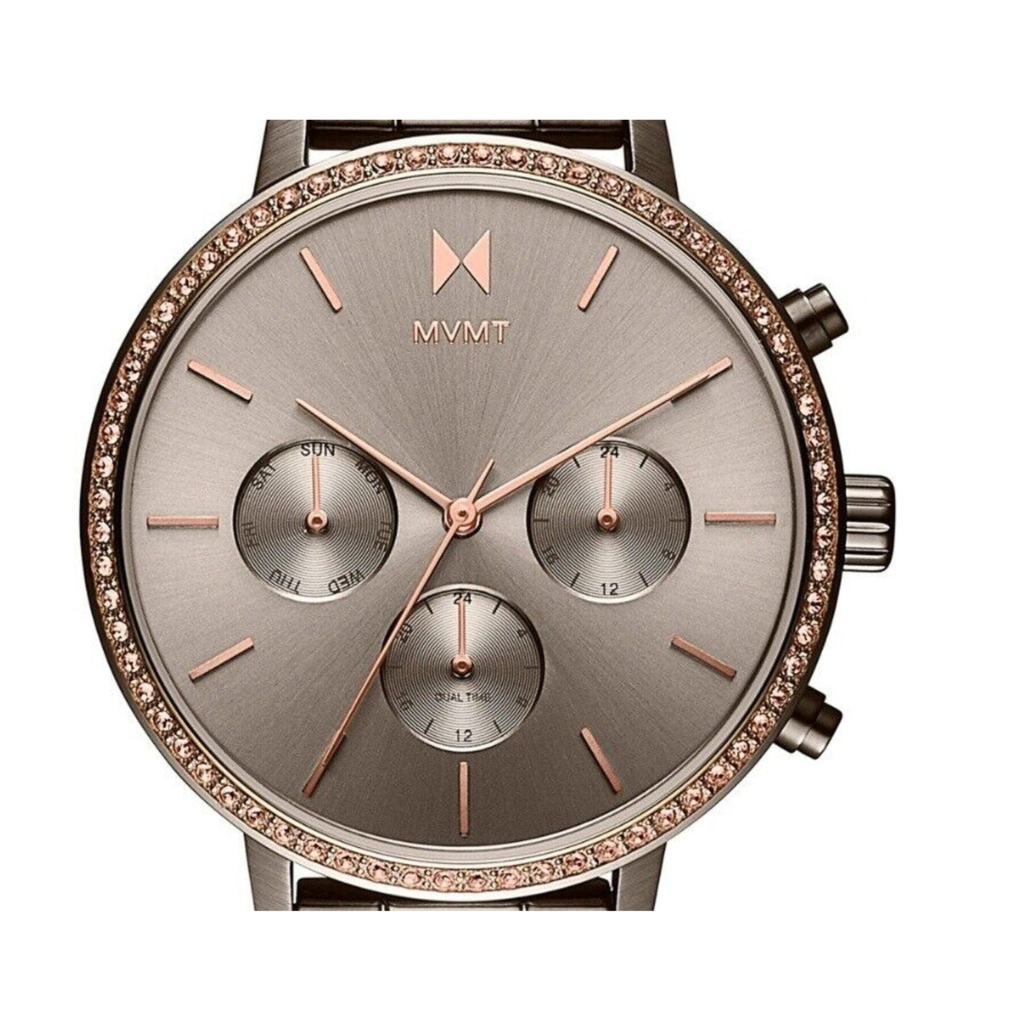 MVMT Taupe Stainless Steel Crystal Nova Bracelet Watch 38mm Chronograph Chic NWT