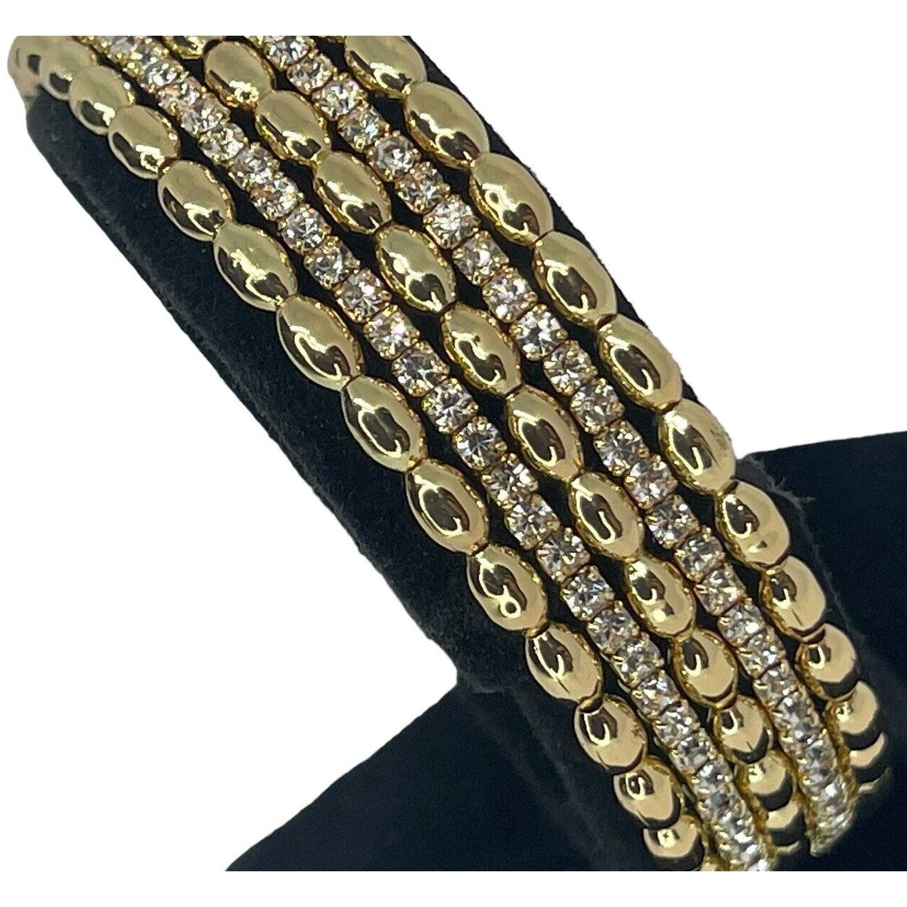 Anne Klein Gold Tone Crystal Cuff Bracelet Intricate Fashion Chic Stylish Shiny