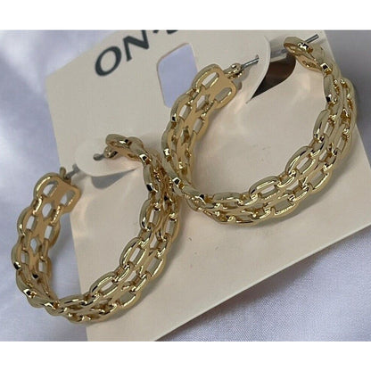 Gold Tone Chain Hoop Earrings Elegant Chic Style Fashion Trendy Ladies Jewelry