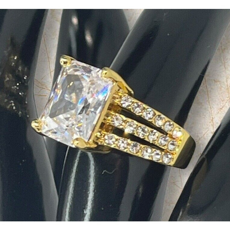 Gold Plated Emerald Cut CZ Ring (Sz 6) Chic Stylish Fashion Elegant Stunning NWT