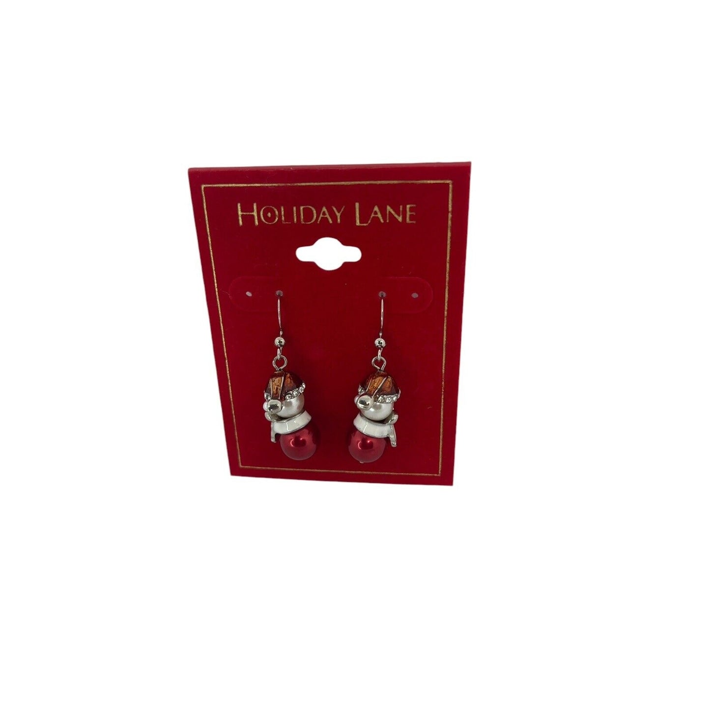 Gold Tone Faux Pearl Xmas Snowman Earrings Crystal Stunning Holidays Christmas